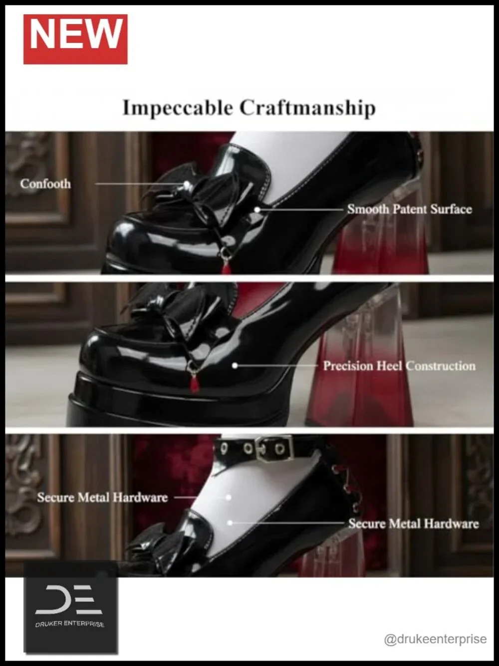 Chunky Platform Mary Jane Pumps, PU Leather Gothic Y2K Heels, Ankle Strap